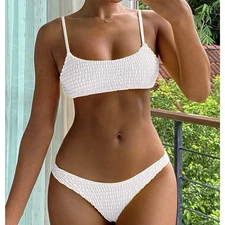 Zaful Women's White Cami Smocked High Cut Bikini Set of 2 Size S Beachy NWT