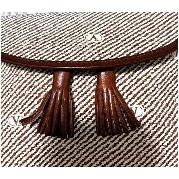 Valentino Garavani Shoulder Bag V Logo Tassel Canvas Cotton Beige Authentic Jap thumbnail 6