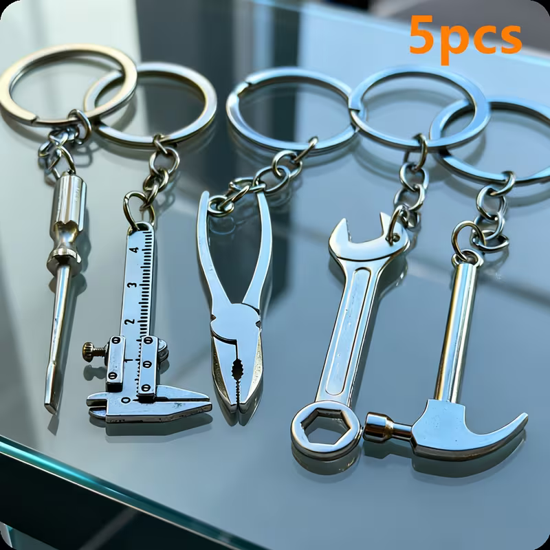 5PCS Mini Tool Keychain Set – DIY Novelty Screwdriver Pliers Hammer Wrench Gift