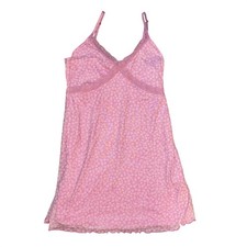 H M Divided Pink Floral Lace Trim Slip Dress Mini Adjustable Straps Size M