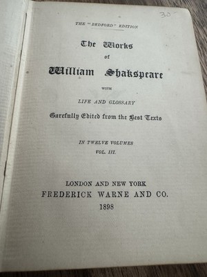THE WORKS OF WILLIAM SHAKESPEARE SHAKSPEARE IN 12 VOLUMES VOL 3 1898