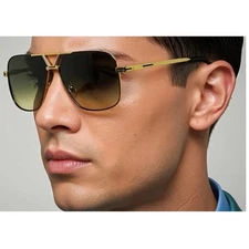 Aviator Sunglasses Gold Frame Blue Lens Fashion Square Sun Glasses UV400 Protect