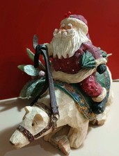 Pam Schifferl Santa on Polar Bear Christmas Figurine Folk Art Midwest 6.5"