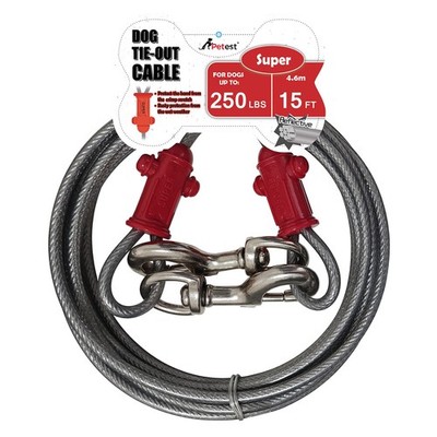 Reflective Tie Out Cable with Crimp Cover for Super Dogs Up to 250 Pounds, 15...