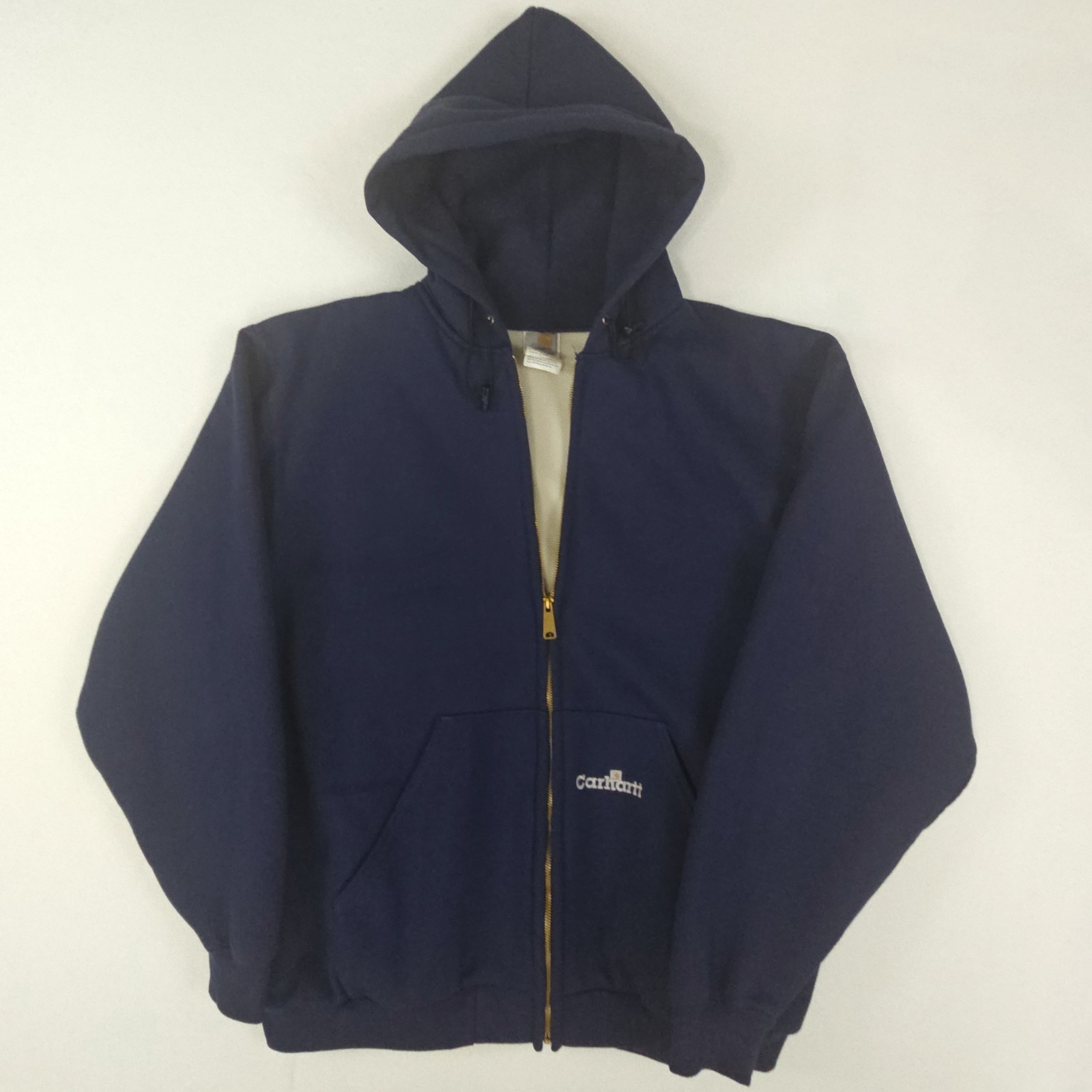 VTG Carhartt Men's XL Thermal-Lined Full-Zip Hooded Sweatshirt in Navy K129