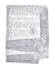 NEW Little Giraffe Luxe Leopard Faux Fur Baby Blanket Gray Satin Trim Gift Set