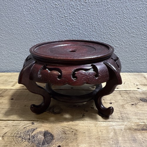Beautiful Vintage Wood Mahogany Asian Chinese Footed Vase Or Lamp Stand Riser - Picture 4 of 7