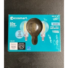 EcoSmart LED Globe Bulb Daylight G16.5 60W Eq Filament Dimmable 3‑Pack
