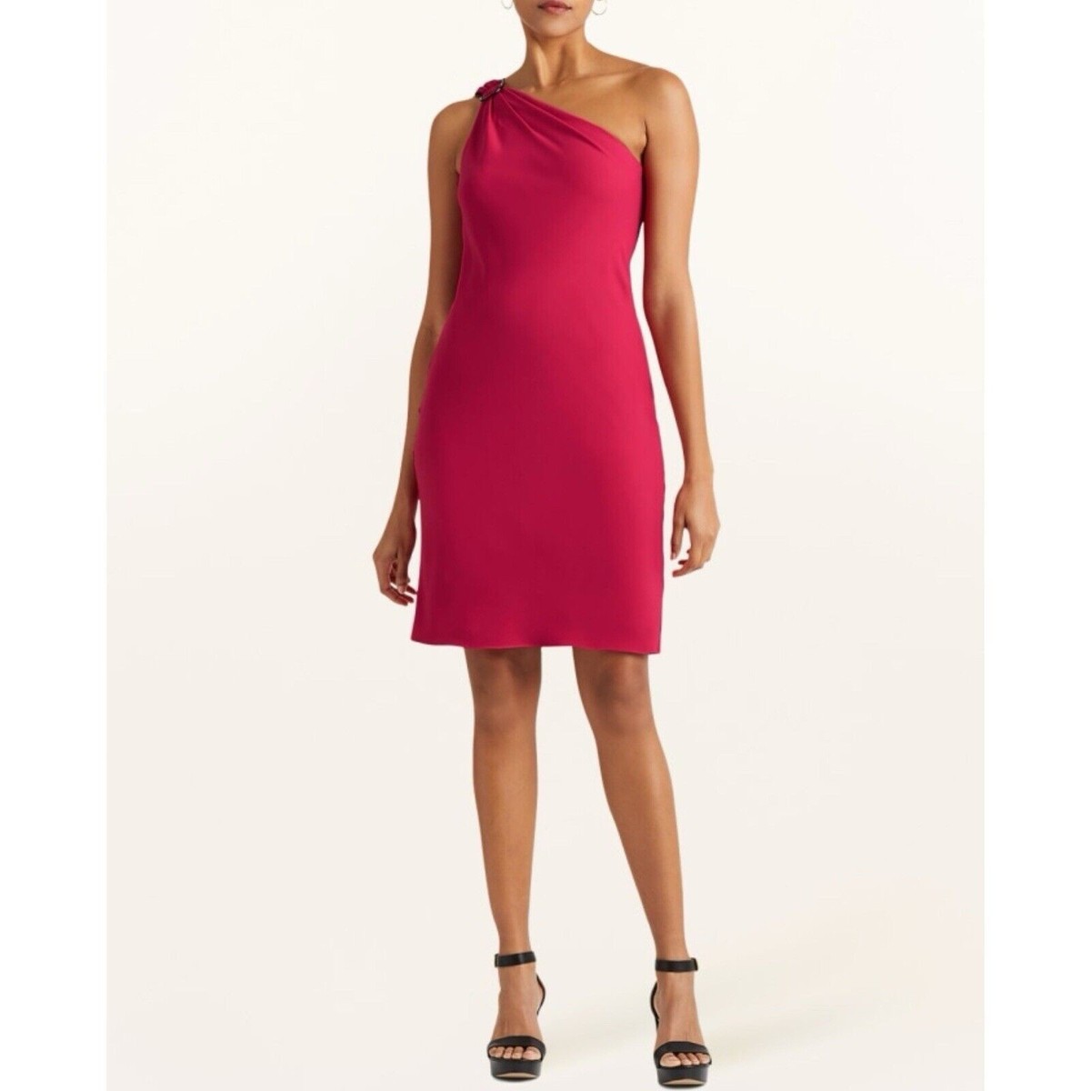 Lauren Ralph Lauren Druzana Dress Georgette Magenta One Shoulder Cocktail  NWT 8 | eBay