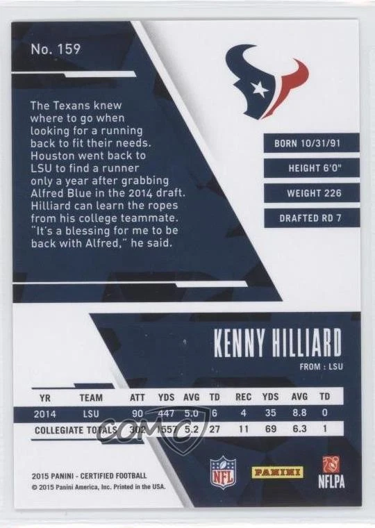 2015 Certified Rookies Mirror Gold /25 Kenny Hilliard #159 Rookie RC - Image 2 of 2