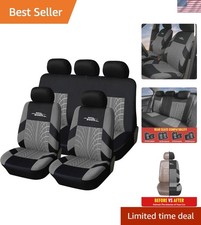 Grey Car Seat Covers Full Set 3d Tyre Embossed Front Bucket Split Rear Ben...