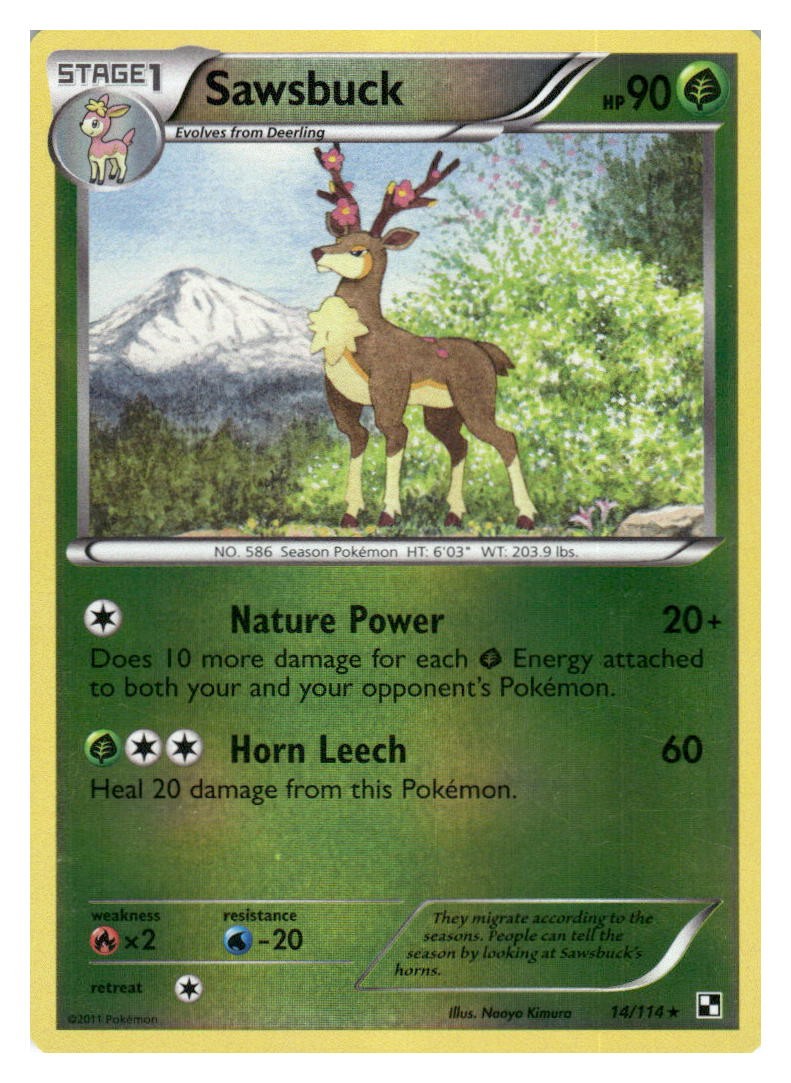 Sawsbuck 14/114 Rare Black & White Pokemon Reverse Holo Lightly Played