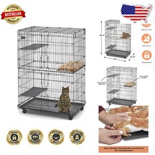Indoor Cat Enclosure, Foldable Design, 2 Doors, 3 Platforms, Durable Steel Frame
