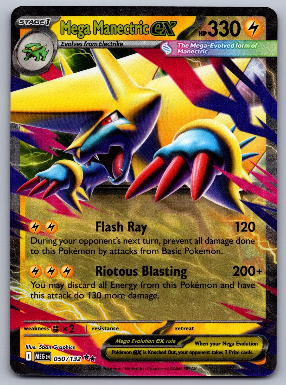 Mega Manectric ex Holo Double Rare ME01: Mega Evolution 050/132 NM