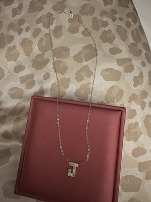 10k white gold diamond J initial necklace
