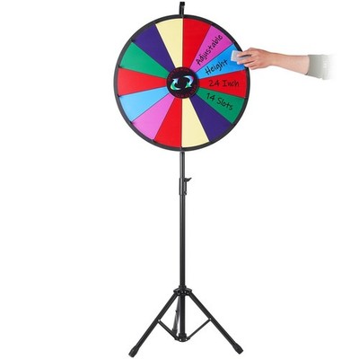 24in 14-Slot Roulette-Style Wheel w/ 46-61in Adjustable Stand & Dry-Erase Board