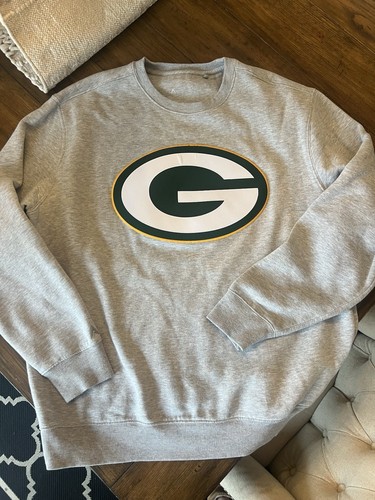 Mens Antigua Green Bay Packers Crewneck Large Sweatshirt Grey G Appliqué Stitch - Picture 5 of 15