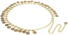 Mawjom Metal Chain Coin Belt for Women Adjustable Length 43" 110Cm Golden