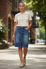 Banana Republic Denim Jean Skirt Size 6 Pencil Style -Front Slit Dark Wash