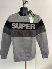 Superdry Unisex Athletic Logo Crewneck Sport Sweatshirt Gray Black Sz Medium NWT
