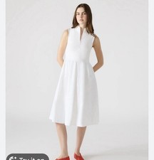 Steve Madden White Solid Fit Flare Midi Mock Neck Half Zip Dress Pockets S