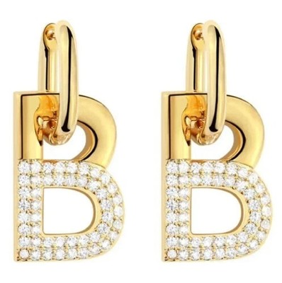 0.30Ct Lab Created Diamond 'B' Initial Letter Earrings 14K Yellow Gold Plated