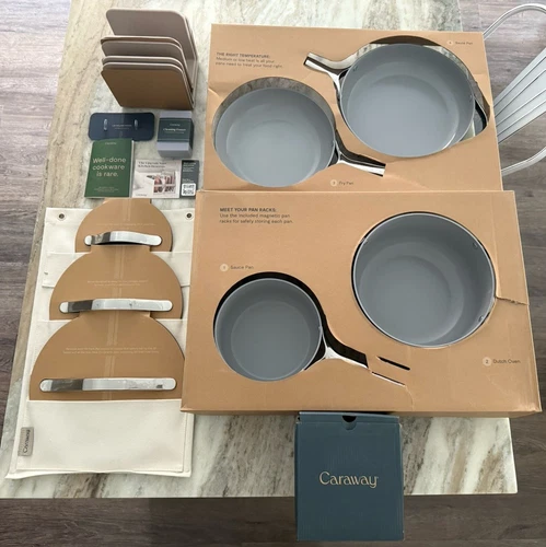 Caraway Nonstick Ceramic Cookware 12 Piece Set Pots Pans Lids Storage Navy Blue