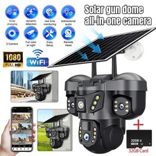 NEW 3 Lens Solar Battery Powered Wireless WiFi Home Security Camera Outdoor USA