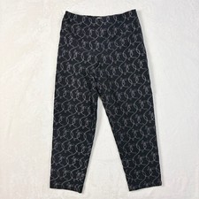 Talbots Pants Women Sz 14 Petite Black Embroidered Scroll Side Zip Crop