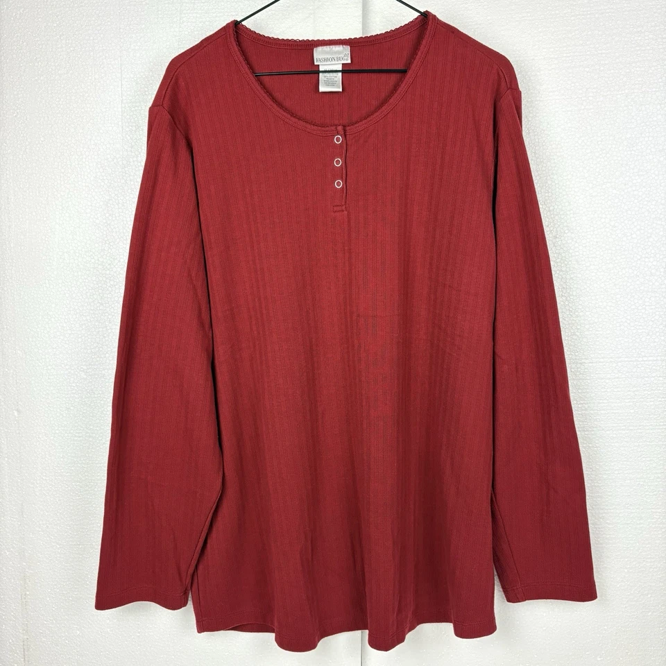 Fashion Bug Long Sleeve Knit Tops Size 18/20 Red Henley Brown Lace Front Lot 2 - Image 3 of 4