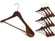 10 Pack Wooden Hangers Extra Wide Shoulder Coat Jacket Pants Suit Light Walnut