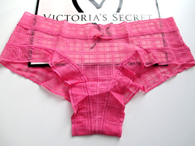 VICTORIA'S SECRET Cheeky Panty M L Pink NWT Plaid Lace VS FREE SHIP 4+