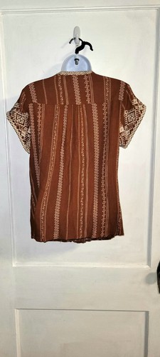 Savanna Jane Womens Brown Floral Embroidered Blouse Size Small - Picture 2 of 2