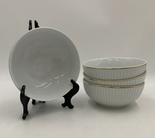 Williams Sonoma Pillivuyt Plisse Gold Trim Cereal Bowls S/4 6" A318