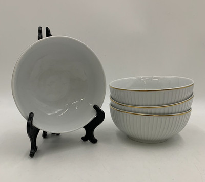 Williams Sonoma Pillivuyt Plisse Gold Trim Cereal Bowls S/4 6'' #D344