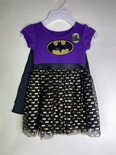 DC Comics Batman Short Sleeve Purple Black Gold Tutu Dress With Cape Girls 3T