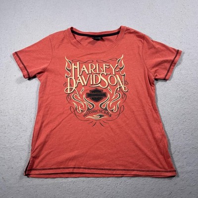Harley-Davidson Shirt Womens XL Red Flame Graphic Black Hills Rapid City SD Tee