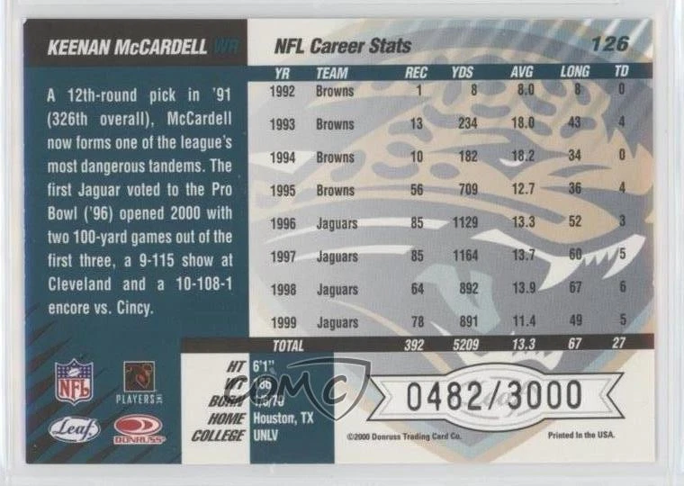 2000 Leaf Limited /3000 Keenan McCardell #126 - Image 2 of 2