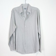 DKNY SLIM FIT WHITE W/ BLACK GRAY STRIPE LONG SLEEVE SHIRT MENS LARGE 16.5/34/35