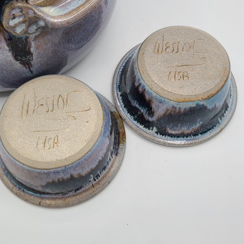 Zuppiera stufato ceramica artistica studio fatta a mano Wesson USA con coperchio e ciotole - Foto 2 di 9