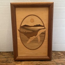 Jeff Nelson Hudson River Inlay Wood "Whale" Marquetry Signed Framed