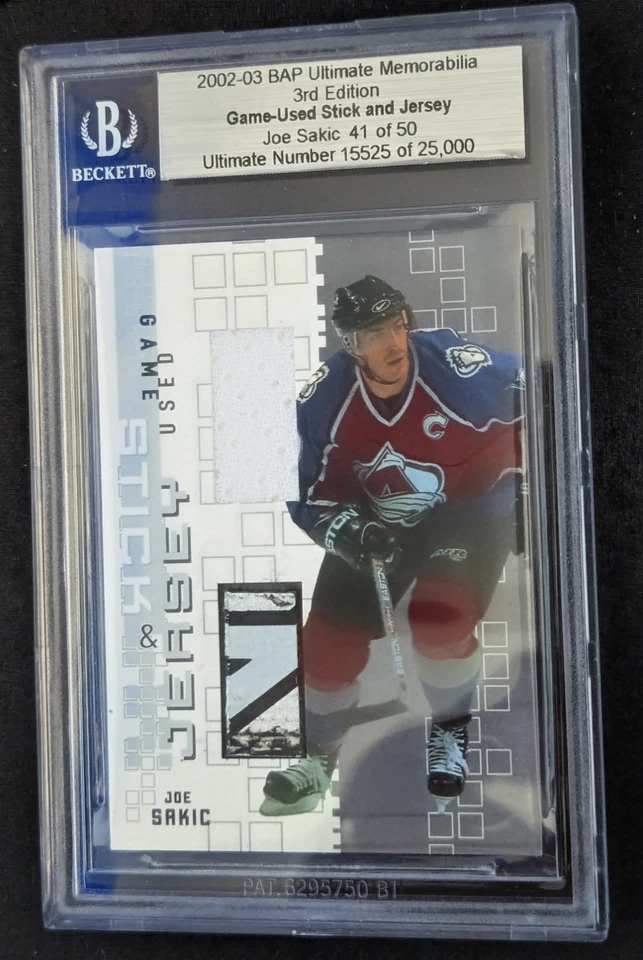 🔥#/50 JOE SAKIC Stick Jersey 2002-03 Be A Player Ultimate Memorabilia Game Used - Image 2 of 4