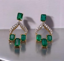 Orecchini donna taglio smeraldo simulato smeraldo verde placcato oro giallo 14 kt