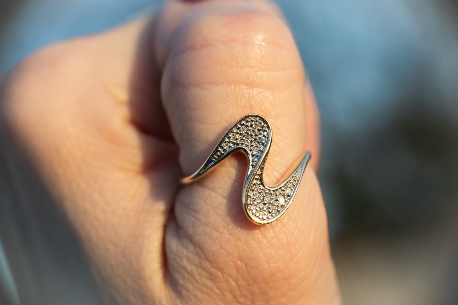 Diamond Cluster Bypass Wave Statement Ring | 10K … - image 5