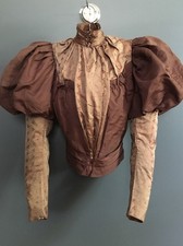Antique Victorian Maroon Silk Bodice Leg o Mutton Ruffles  Changeable  Silk