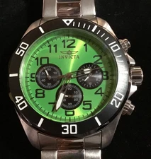 INVICTA Pro Diver Chrono Neon Green Dial #18219 Mens SS Watch 47mm Works Great
