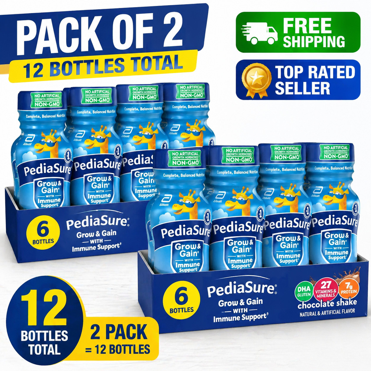 PediaSure Grow & Gain, Chocolate Shake 8oz, 6 Count (Pack of