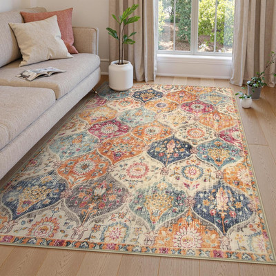 Moroccan Machine Washable Rugs for Living Room, 4X6 Rug for Bedroom Non-Slip Vin