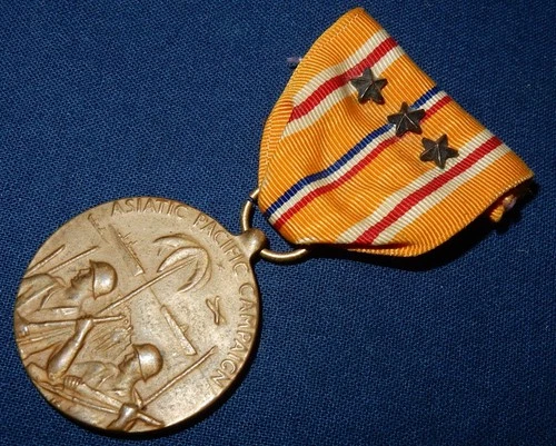 WW2 US ASIATIC PACIFIC CAMPAIGN MEDAL USA MILITARY WORLD WAR II + 3 STARS