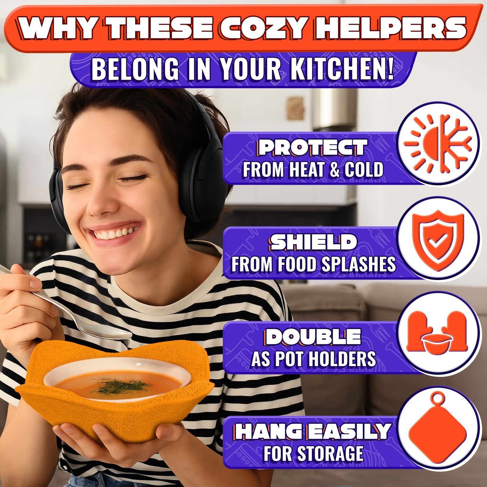 5 Pcs Bowl Holders for Hot Food – Five-Color Microwave Bowl Holder (7.5"x7.5"...